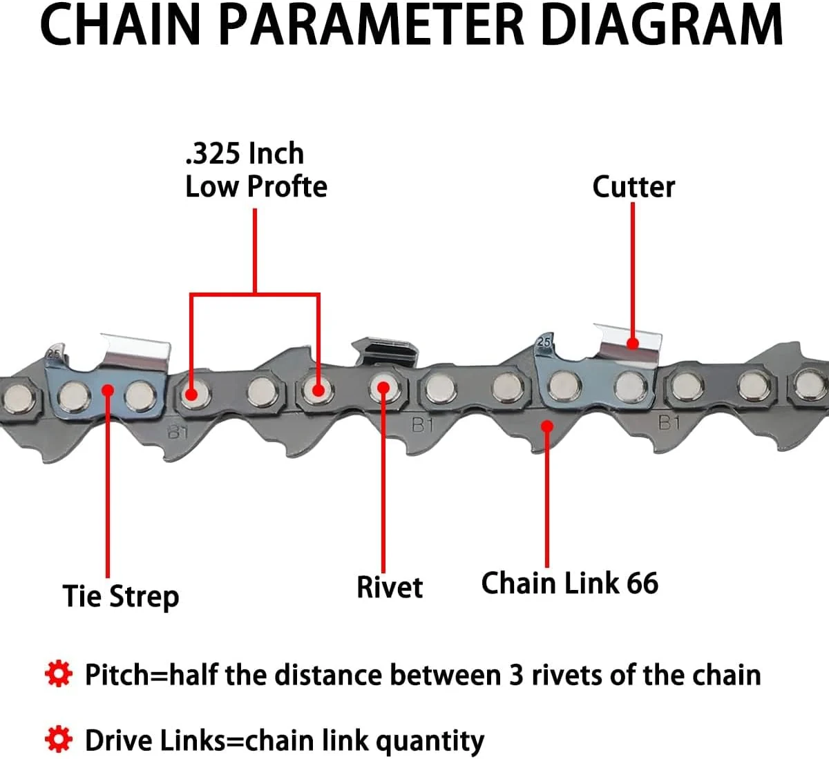 16 Inch .325 .050 66 DL Full Chisel Saw Chain For Echo CS450 CS490 CS510 CS530 Husqvarna 254 340 345 351 353 Oregon 20BP066G Chainsaw - Image 5